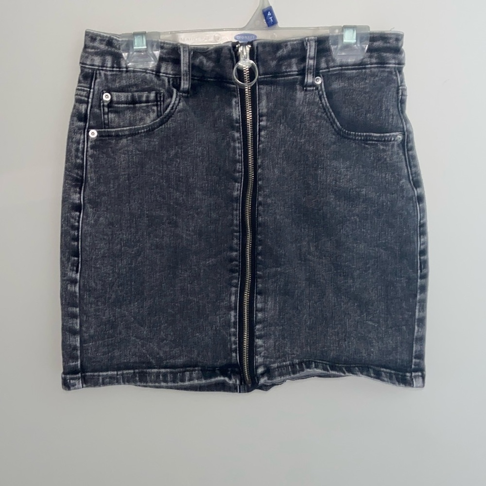 Black Denim Zip Up Skirt - Garage